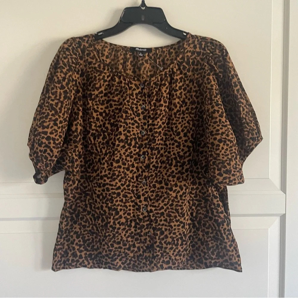 Madewell Balloon-Sleeve Button-Up Top Leopard 30922 - Picture 2 of 9